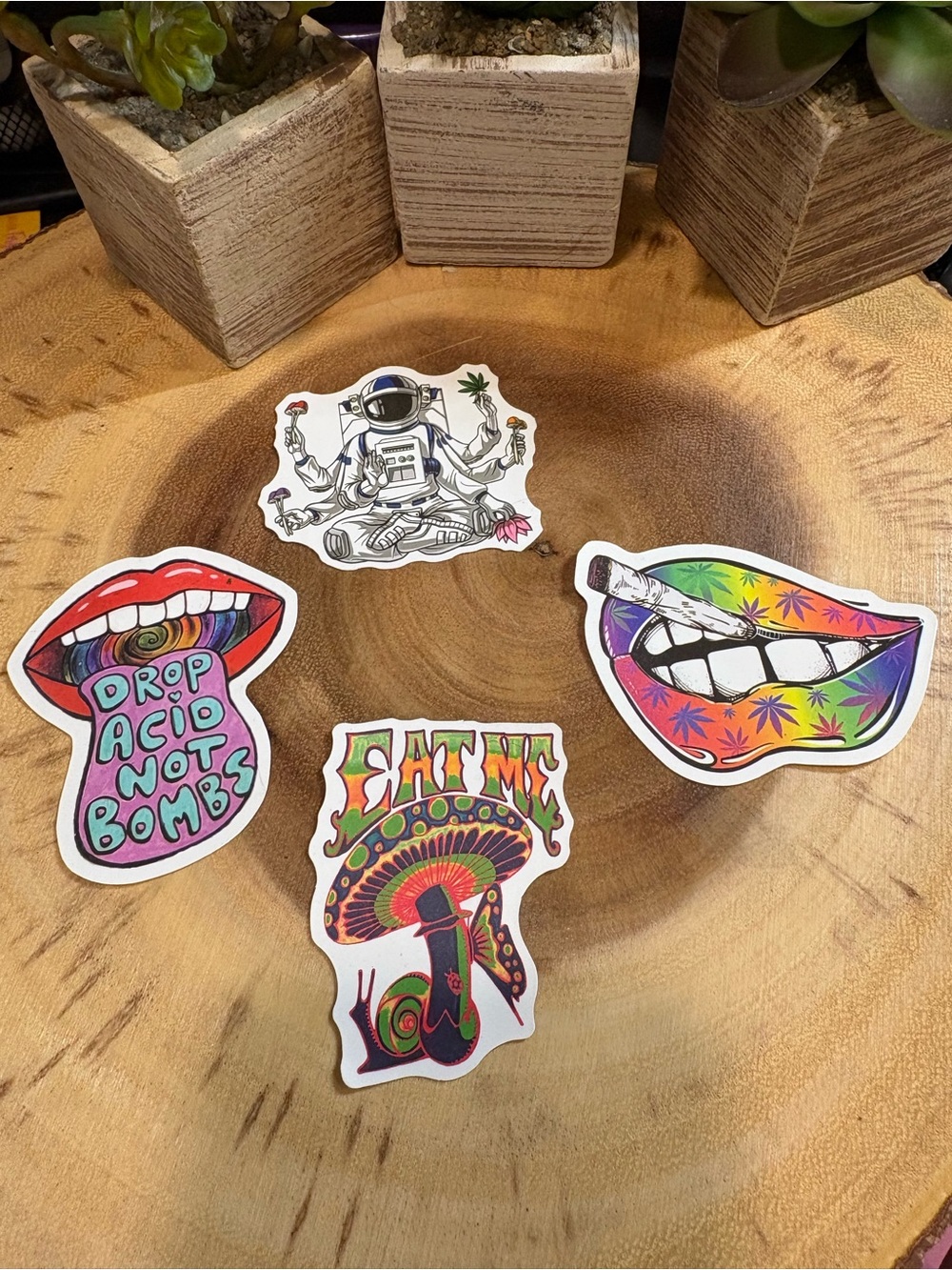 Vintage Multicolor Psychedelic Sticker Set - Red, Purple, Green, Orange